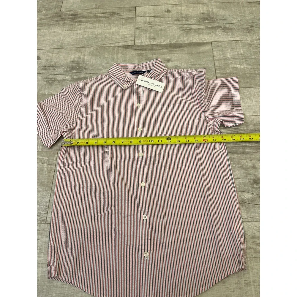 Janie and Jack Kids Boys Seersucker Striped Button Down Size 16‎ Red Navy White